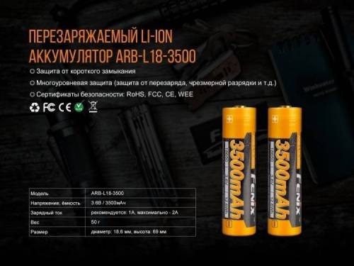 151 Fenix Набор зарядное устройство+аккумулятор на 18650 3500U mAh ARE-X11 NEW фото 6